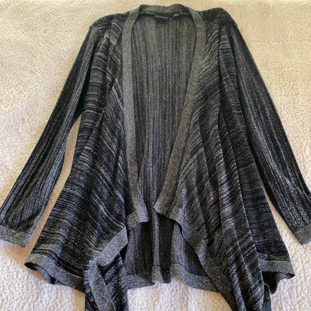 TRIBAL Long Cardigan Black and Gray w Sparkles Flowy Size XL
